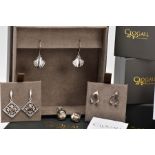 FOUR PAIR OF SILVER CLOGAU EARRINGS, to include a pair of 'Wishbone' earrings, each set with two