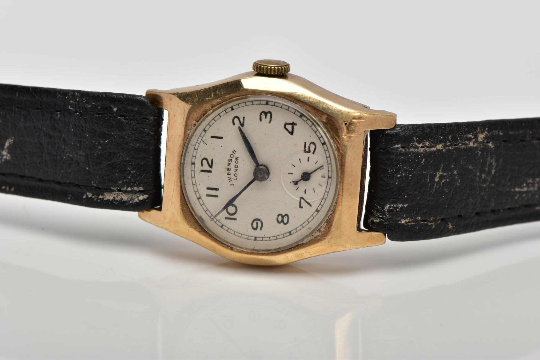 A 9CT GOLD CASED, HAND WOUND J.W. BENSON WRISTWATCH, round silvered dial, Arabic numerals, - Image 4 of 6