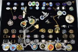 A JEWELLERY BOX OF MASONIC COSTUME JEWELLERY, to include signet rings, cufflinks, money clip,