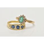 TWO GEMSET RINGS, to include an 18ct gold diamond and sapphire half hoop ring, ring size L1/2,