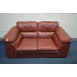 A DARK RED LEATHER SETTEE, inner width 99cm