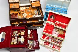 FOUR JEWELLERY CASES OF COSTUME JEWELLERY, all of various styles and sizes, to include a wide