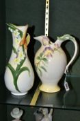 A FRANZ PORCELAIN ' SWEET PEA' JUG, height approximately 22cm and a Graff porcelain Butterfly