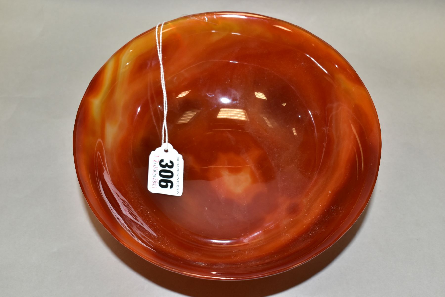 A CHINESE AGATE BOWL, semi translucent striated amber tones, short circular foot, diameter 18.8cm, - Image 3 of 9