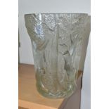 A JOSEF INWALD BAROLAC FOREST TREES, RELIEF MOULDED FROSTED GLASS VASE, height 25.5cm (Condition:-