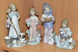 FOUR LLADRO FIGURES, comprising 'Playful Kittens' No. 5232, designed by Juan Huerta 1984, retired