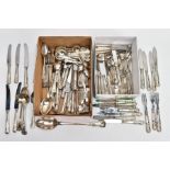 TWO BOXES OF MAINLY EPNS CUTLERY, the Kings pattern cutlery, mostly matching, includes, table knives