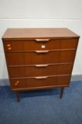 AN AUSTINSUITE TEAK CHEST OF FOUR LONG DRAWERS, on square tapered legs, width 79.5cm x depth 43cm