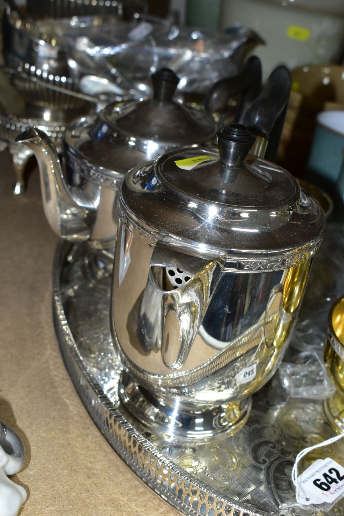 SILVER PLATED WARES, ETC, to include a Georgian style hot water jug with matching sugar bowl and - Image 4 of 7