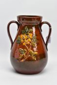 A LONG PARK TORQUAY TWIN HANDLED VASE with floral decoration, 10cm