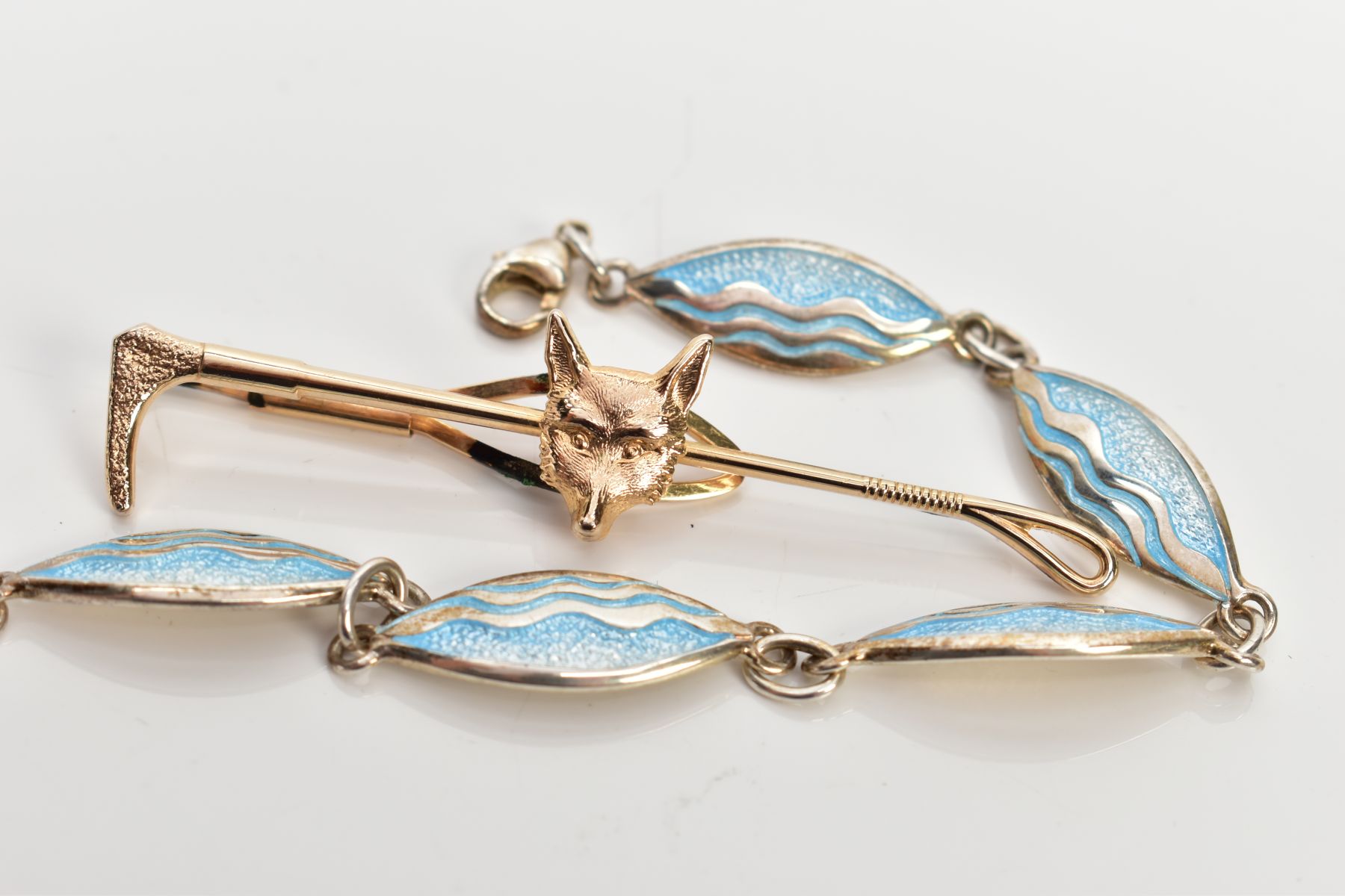 A SHEILA FLEET ENAMEL BRACELET AND A COSTUME JEWELLERY BROOCH, the 'Sands of Time' bracelet designed - Image 3 of 3