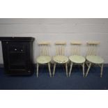 A 19TH CENTURY BLACK PAINTED HANGING BOOKCASE, with a single glazed doors, width 81cm x depth 30cm x