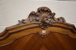 A REPRODUCTION FRENCH WALNUT 4FT6 BEDSTEAD, the panels quarted veneered, with side rails and pine