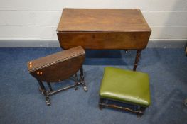 A PERIOD MAHOGANY PEMBROKE TABLE, on barley twist legs and ceramic casters (Sd) together with a