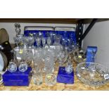 A GROUP OF MOSTLY TUTBURY CRYSTAL CUT GLASSWARE, including boxed Tutbury brandy glasses, six boxed