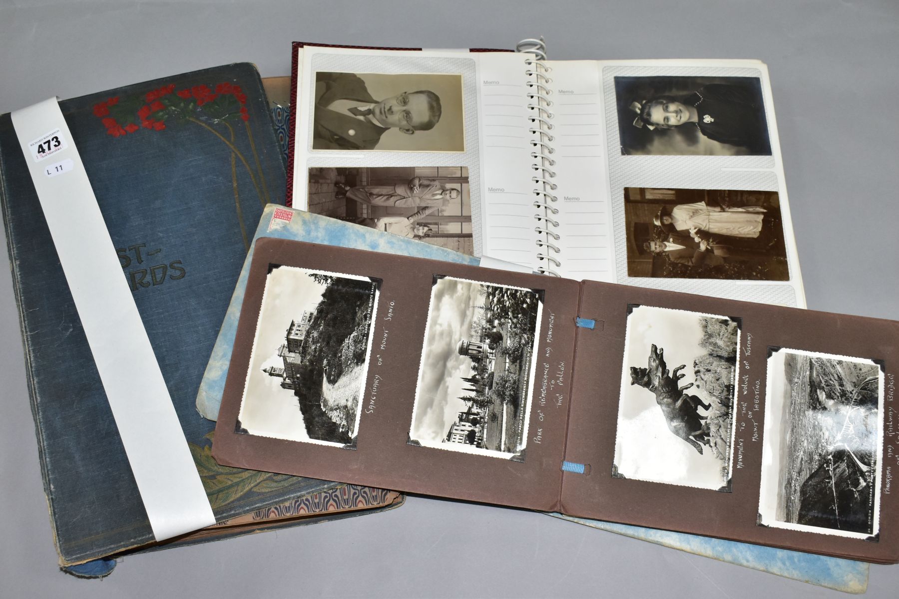 POSTCARDS, three albums containing a total of approximately 385 postcard/photocards comprising of