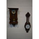 AN EARLY 20TH CENTURY WALNUT VIENNA WALL CLOCK, height 76 cm (missing pediment) (winding key and