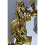 A SMALL GROUP OF METALWARES, comprising a cast gilt metal figure of a man with bird and gun,
