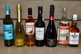 ALCOHOL. a collection of seven bottles comprising Whisky, Bourbon, Vodka, Port and White Wine