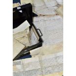 INDENTURES, a metal deed box containing approximately 70-80 legal documents, indentures,