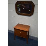 AN EARLY 20TH CENTURY OAK BEVELLED EDGE WALL MIRROR with canted corners, 64cm x 44cm and an oak