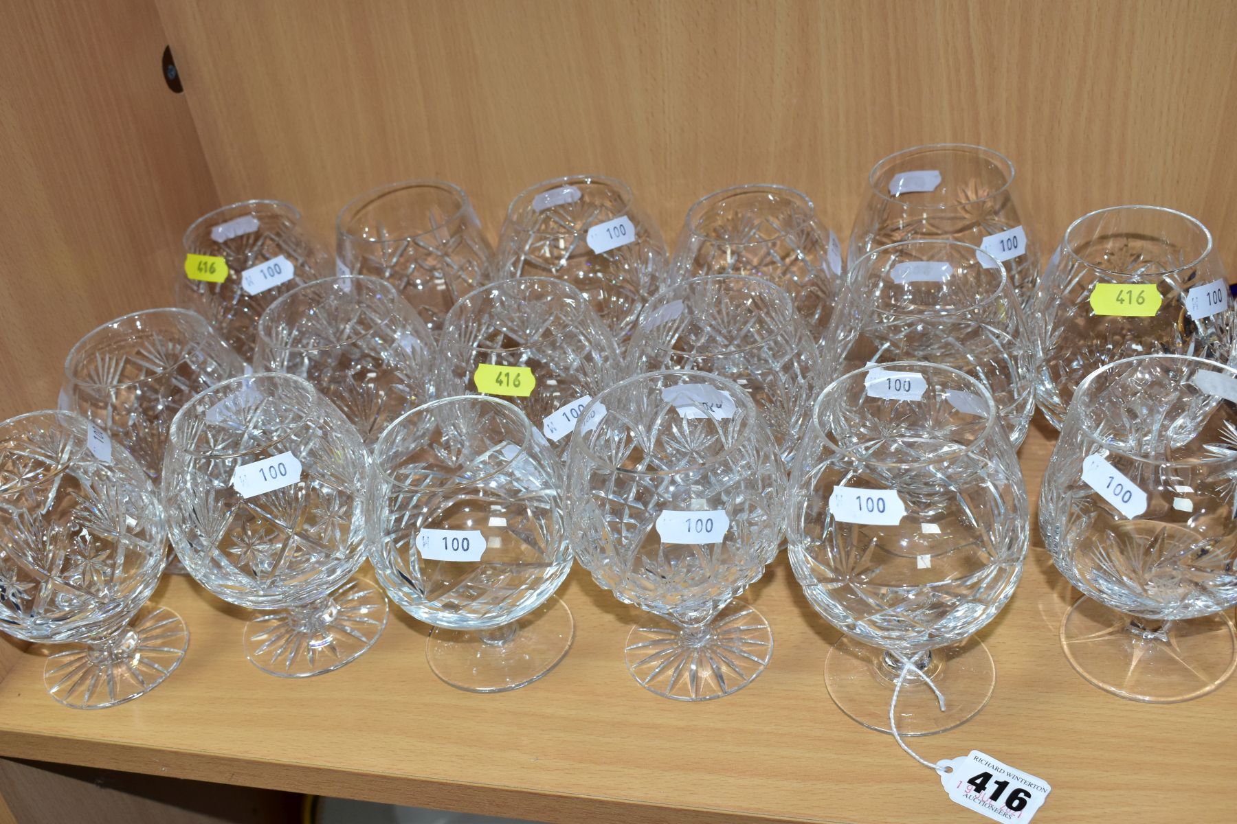 SEVENTEEN ASSORTED BRANDY GLASSES, mostly cut glass, includes a set of three Brierley Crystal,