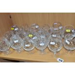 SEVENTEEN ASSORTED BRANDY GLASSES, mostly cut glass, includes a set of three Brierley Crystal,