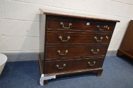 A GEORGIAN MAHOGANY CHEST OF FOUR GRADUATED DRAWERS, brass drop handles, on bracket feet, width 86cm