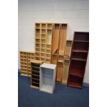 A QUANTITY OF OPEN SHELVES/BOOKCASES, of various sizes, shapes and materials (10) (Sd, losses)