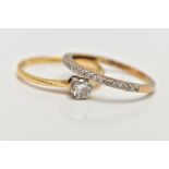 TWO 18CT GOLD DIAMOND RINGS, a diamond single stone ring, claw set to knife edge shoulder, estimated