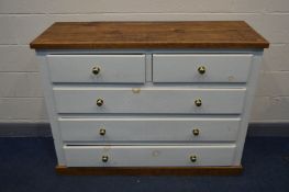 A PARTIALLY WHITE PAINTED PINE AND HARDWOOD CHEST OF DRAWERS/SIDEBOARD, made up of two short over