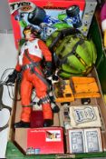 A BOX AND LOOSE TOYS, ETC, to include a Tyco Shell Shocker with remote control unit, Tyco Air