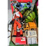 A BOX AND LOOSE TOYS, ETC, to include a Tyco Shell Shocker with remote control unit, Tyco Air