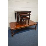 A MAHOGANY COFFEE TABLE, and a similar nest of three tables (2)