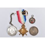 FIVE MISCELLANEOUS ITEMS, to include a rolled gold signet ring, a YMCA medal, a mounted Egyptian