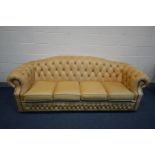 A TAN LEATHER CHESTERFIELD SOFA, inner width 176cm x 242cm