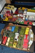 A QUANTITY OF UNBOXED AND ASSORTED PLAYWORN DIECAST VEHICLES, Dinky, Corgi, Matchbox, Britains