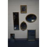 A COLLECTION OF WALL MIRRORS to include an oval foliate gilt on plaster mirror, a rectangular,