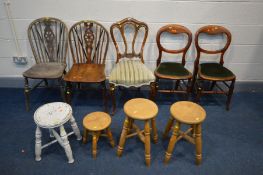 FIVE VARIOUS PERIOD CHAIRS to include a Victorian chair, two various wheel back chairs and two other