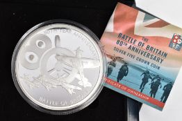 A BATTLE OF BRITAIN 80TH ANNIVERSARY .999 SILVER FIVE CROWNS and five ounce coin Tristan Da Cunha