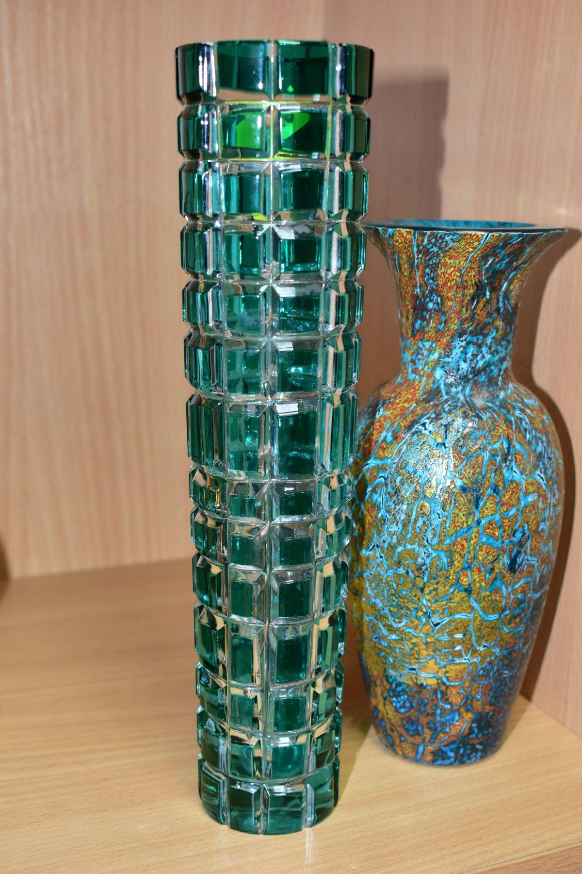 FIVE PIECES OF DECORATIVE ART GLASS, comprising a Kralik style double gourd vase, approximate height - Image 9 of 10