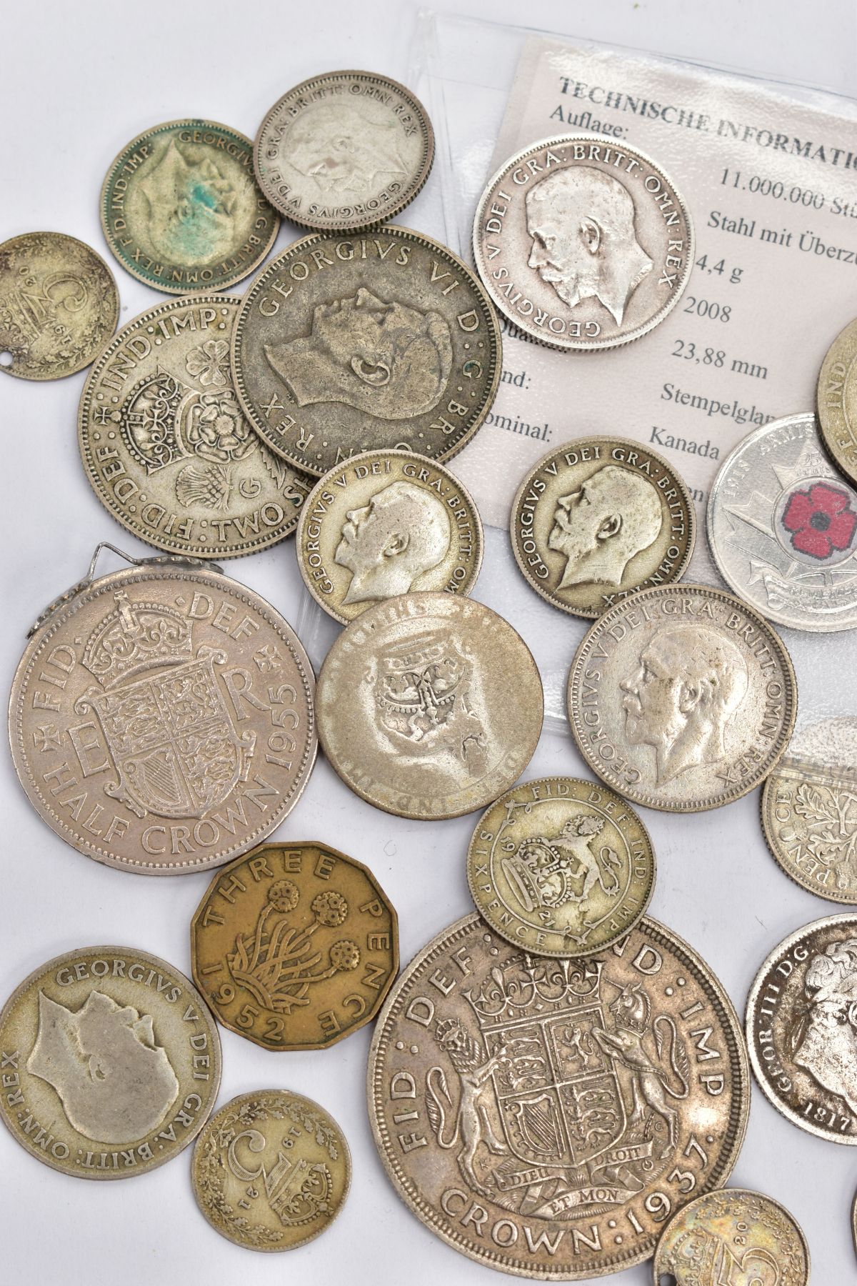 A SELECTION OF COINS, to include George IV, George V, George VI, a Victoria 1889, two - Image 2 of 3