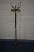 A BRASS AND ONYX FREE STANDING HAT/COAT STAND, height 174cm
