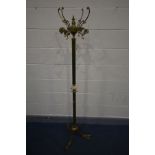 A BRASS AND ONYX FREE STANDING HAT/COAT STAND, height 174cm