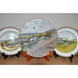 TWO W.T. COPELAND & SONS PLATES PRINTED WITH LIONEL EDWARDS HUNTING SCENES AND A SIMILAR CHARGER,