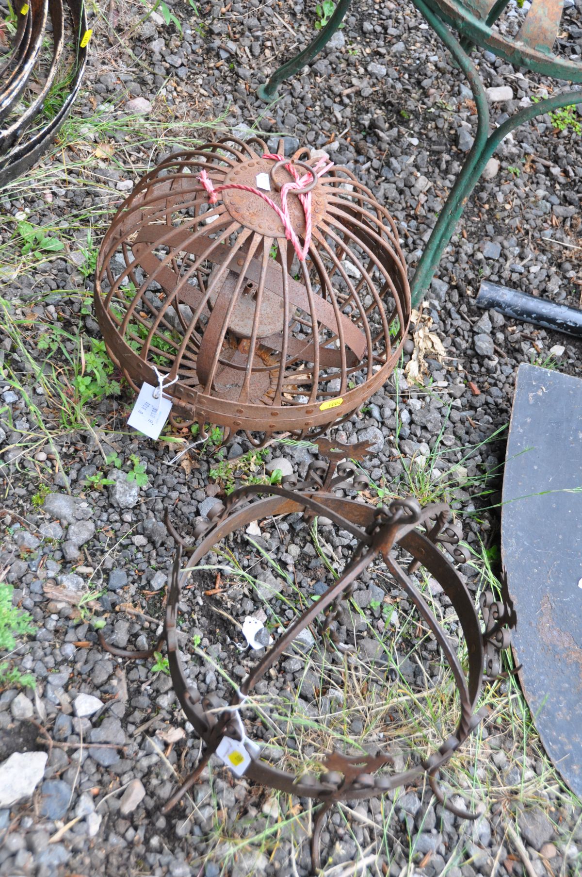 A METAL HANGING RESTAURANT SIGN width 72cm x height 72cm, a peat cutter, a French metal Bistro chair - Image 2 of 4