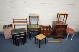 A QUANTITY OF VARIOUS FURNITURE to include a mahogany nest of three tables, mahogany three drawer