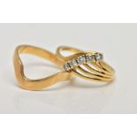 AN 18CT GOLD DIAMOND DRESS RING AND SHAPED WEDDING BAND, a diamond five stone ring designed as an