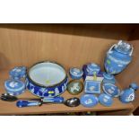 A COLLECTION OF 19TH AND 20TH CENTURY JASPERWARES, to include a 19th Century pale blue twin