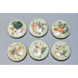 A SET OF SIX LATE 19TH/EARLY 20TH CENTURY JAPANESE SATSUMA POTTERY BUTTONS, painted with fruits